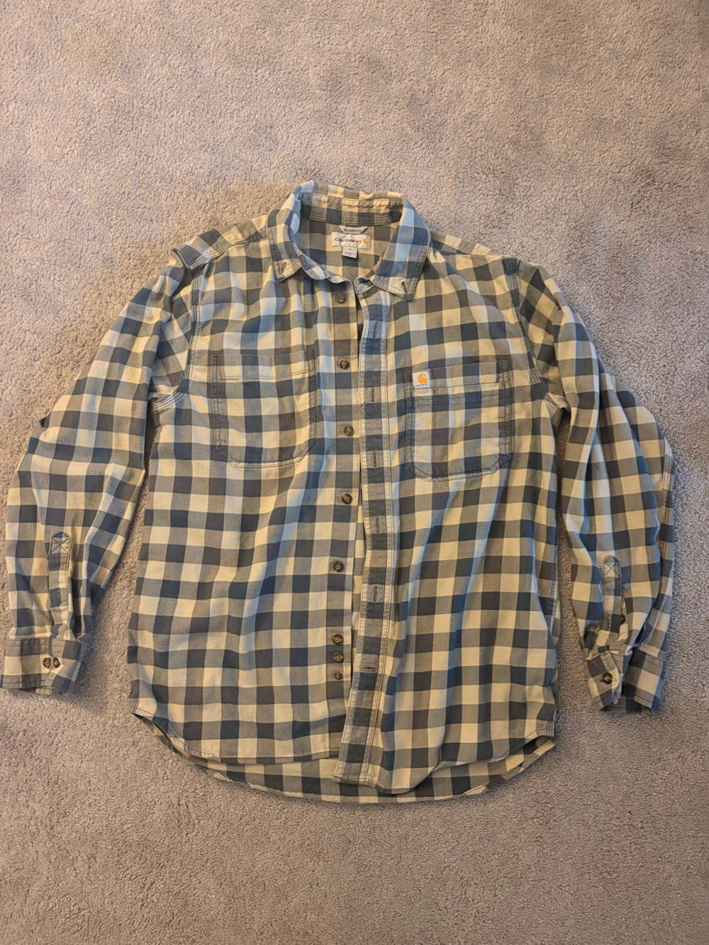 Carhartt Men's Blue and Cream Checked Button-Down Shirt